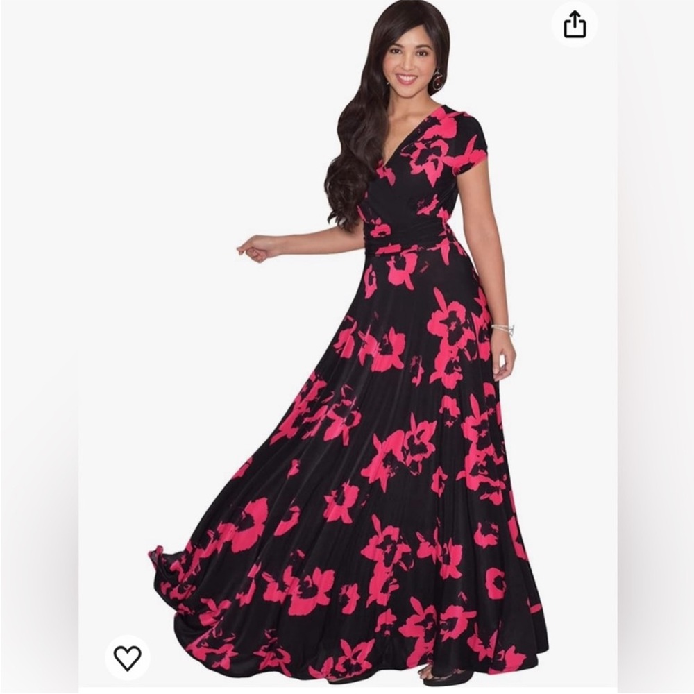 KOH KOH Womens Short Cap Sleeves Abstract Flower Print Long Maxi Dress